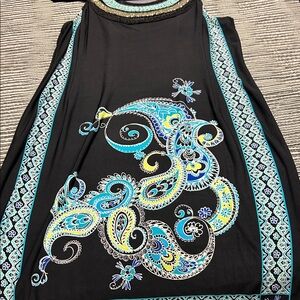 Sandra Darren Black Dress with Turquoise and Gold Accents